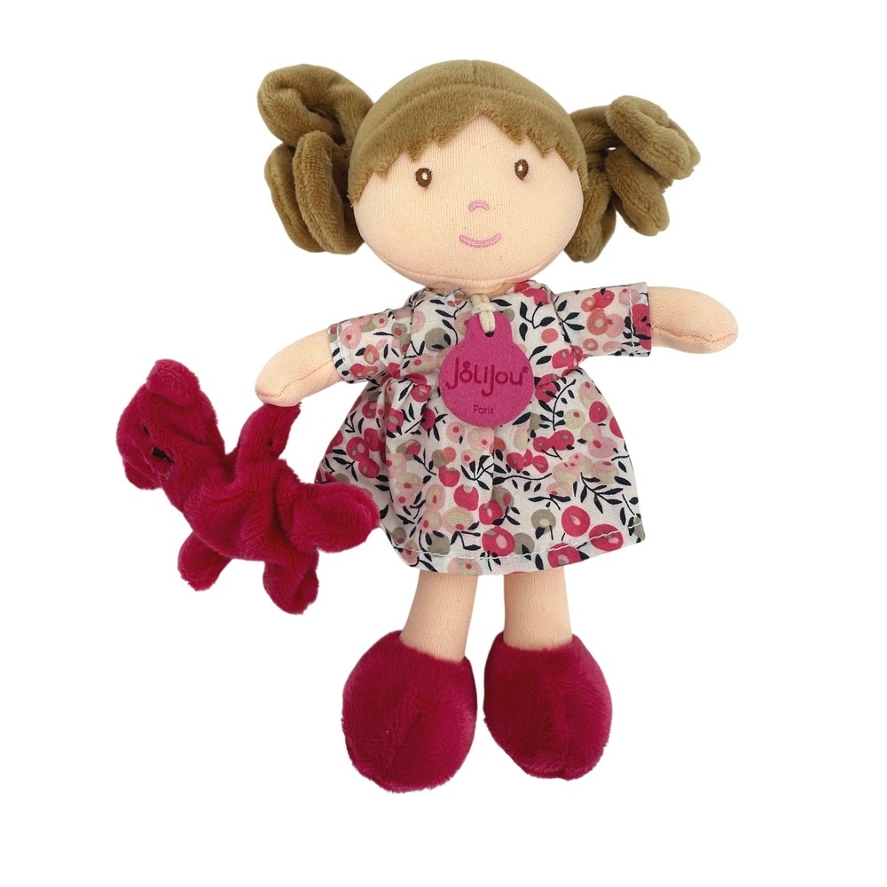 JOLIJOU‎ PARIS My First Doll With Bear Fuchsia Light Brown Hair 7 Inch Whimsical
